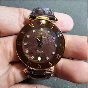 Jacques Du Manoir Steel Pin Sunray Dial Leather Strap Ladies Quartz Watch Workin
